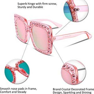 Women Sparkling Crystal Sunglasses Over sized Square Thick Frame Durable New